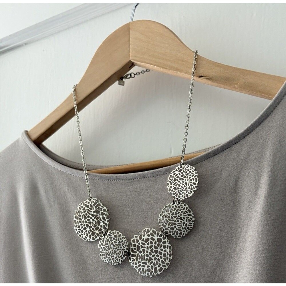 Banana Republic Silver Tone Statement Necklace Organic Disc Chunky Minimalist
